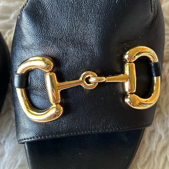 Gucci Baby Horsebit Slide Sandals Mules Black and Gold Block Heel Size EU 39 - Picture 10 of 14
